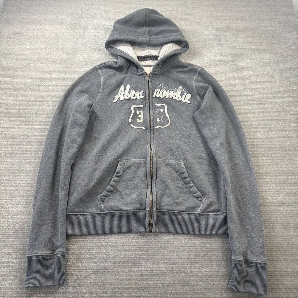 Vintage Y2K Abercrombie Fitch Hoodie Mens XL Gray Full Zip Waffle Knit Hood